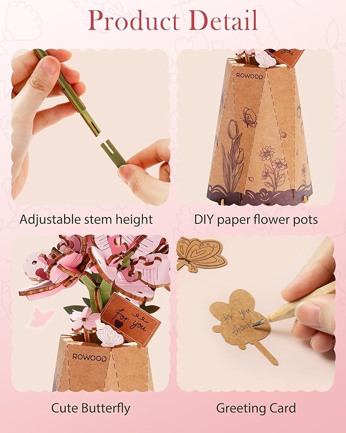 3D Flower Wooden Puzzles for Adults-Sakura, DIY Wooden Flowers Model Kit Building Set Crafts for Adults to Build, Botanical Collection/Ideal Creative Gift Ideas/Housewarming (113PCS)