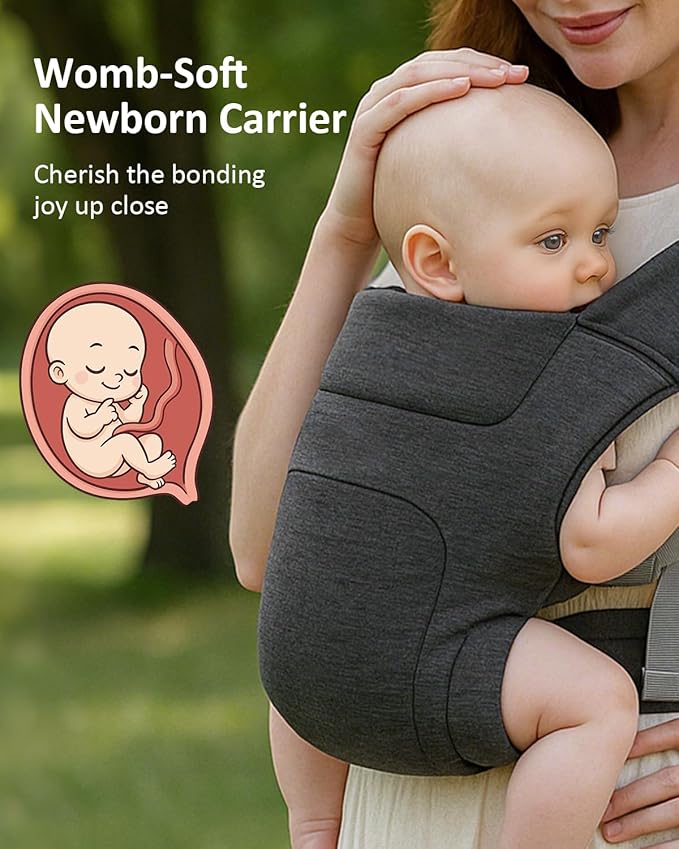 HEYVALUE Baby Carrier Newborn to Toddler(7-35lbs), Ergonomic Cross-Back Wraps with Adjustable Straps, Newborn Carrier with Effortless Put-On, Head Support for Hands-Free Comfort, Deep Gray
