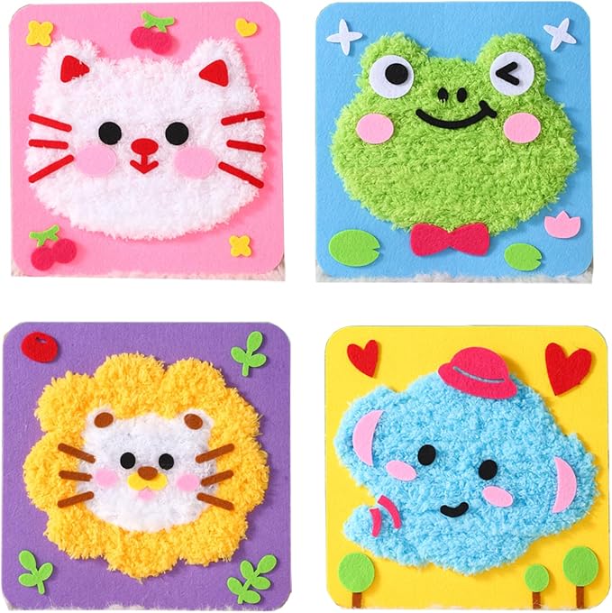 PupuMiao Sewing Kit for Kids DIY Embroidery Sewing Kit Cute Animal Sewing Projects Easy Crafts with English Instructions, Perfect for Beginners, Girls Boys Ages 4-12 (Kitty+Frog+Lion+Elephant)