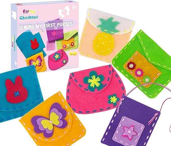 IROLEHOME Sew Your Own Purses 6 Pcs Sewing Kit for Kids Sewing Bag for Beginners, Birthday Gifts for Girls Boys