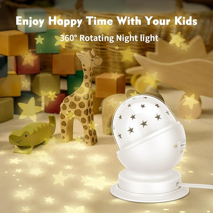 Nursery Night Light,Rotating Star Projector,Nursery Ceiling Light Projector with Timer,1Pack,3000K,White
