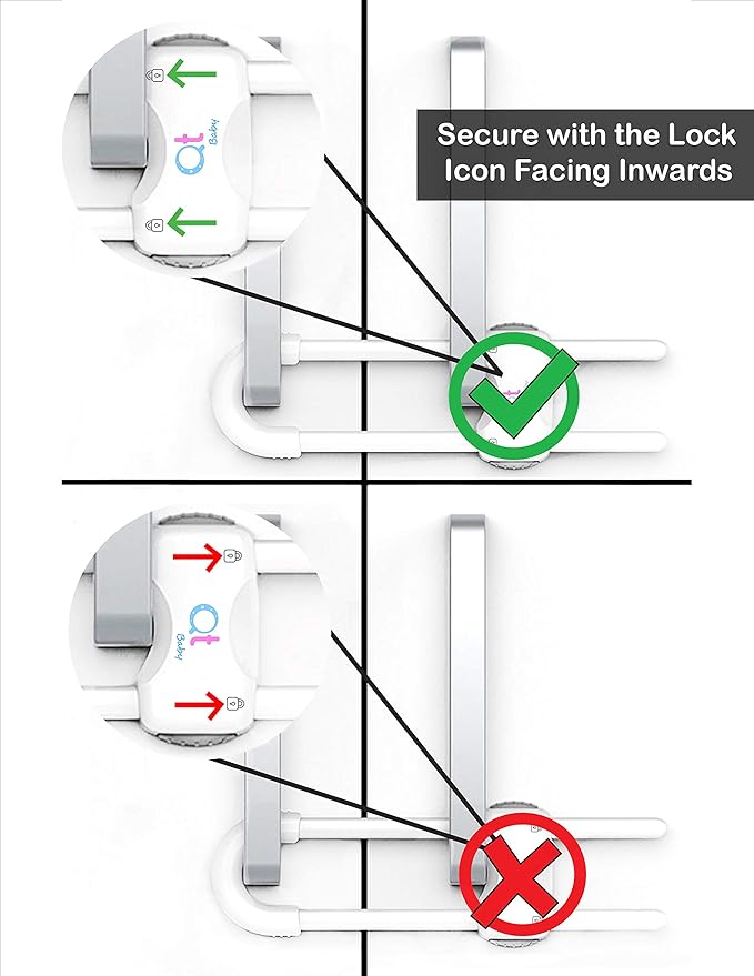 Pack of 12 - Baby Proofing Cabinet Locks Adjustable U Shaped Baby Safety Latches for Drawers, Fridge, Closet Modern Baby Proofing Cabinet Lock with Extra Secure Lock Buttons (White)