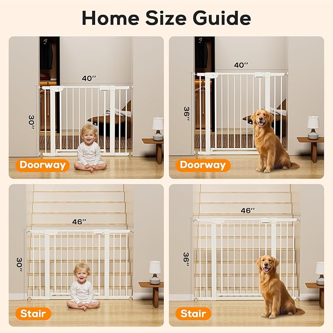 29.5-40.6" Baby Gate for Stairs, Baby Safety Essentials, Auto Close Gate for Doorways, Easy Install Pressure Mounted Dog Gate Indoor, Pet Gates for Dogs, White