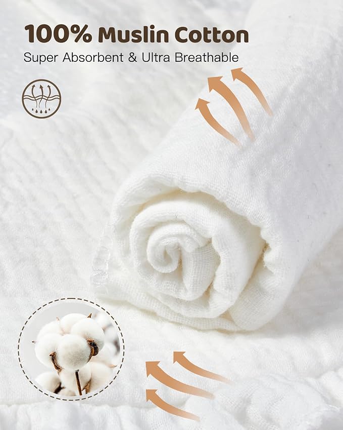 Lictin 8-Pack Muslin Baby Bibs - Bandana Drooling and Teething Bibs, Unisex Cotton