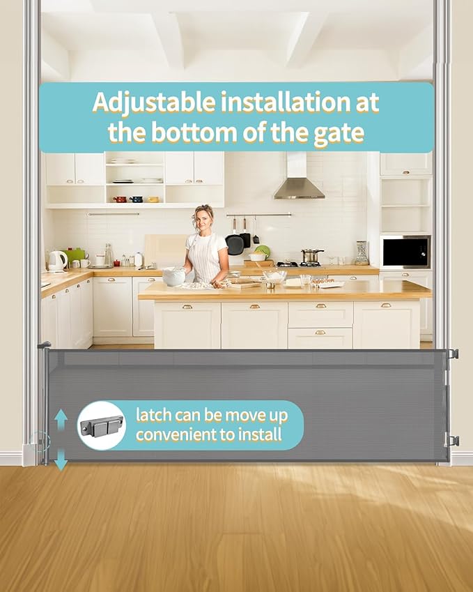 DEAR LOV Retractable Baby Gate, Mesh Baby Gate or Mesh Dog Gate, 33" Tall, Extends up to 118" Wide, Child Safety Gate for Doorways, Stairs, Hallways, Indoor/Outdoor (33"x118",Gray)