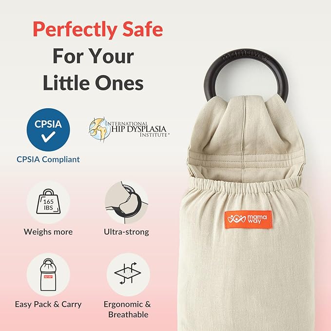 Mamaway Baby Ring Sling Carrier - Newborn and Toddler Sling (Supports up to 165lbs), IHDI Certified, Rayon & Linen Made, Soft & Breathable, Nylon 66 Safety Rings, Storage Pocket Design