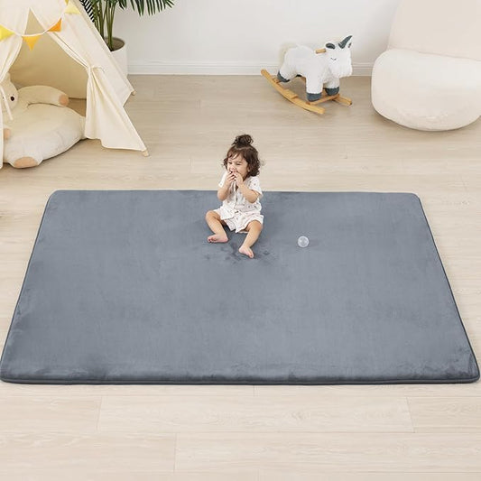 1.3" Thick Baby Floor Play Mat 50x74, Basic Padded Foam Mat for Tummy Time Crawling, Non Slip Cushioned for Babies Toddlers Infants Kids (Dark Grey)