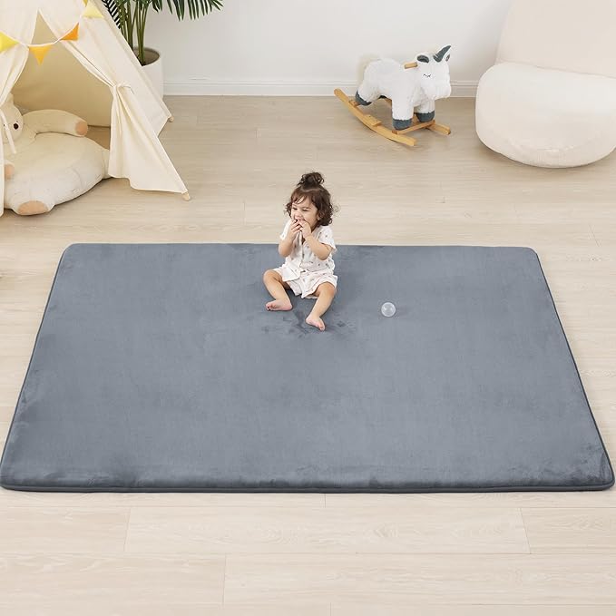 1.3" Thick Baby Floor Play Mat 71x79, Basic Padded Foam Mat for Tummy Time Crawling, Non Slip Cushioned for Babies Toddlers Infants Kids (Dark Grey)