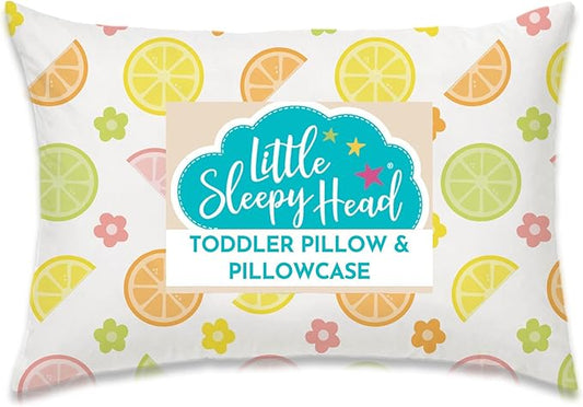 Little Sleepy Head Toddler Pillow with Pillowcase 13x18 - Kids Pillow for Sleeping - Better Neck Support Ergonomic Pillow and Toddler Pillowcase - Best Pillows for Kids (Citrus Blossom)