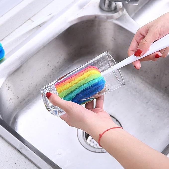 Bottle Brush 4PCS with Straw Brush 4PCS Sponge Cleaning Brushes Long Handle Scouring Pad Scrub Brushes for Kitchen Clean Baby Bottle Glasses Mugs Cups Straw (4PCS+Straw Brush 4PCS)