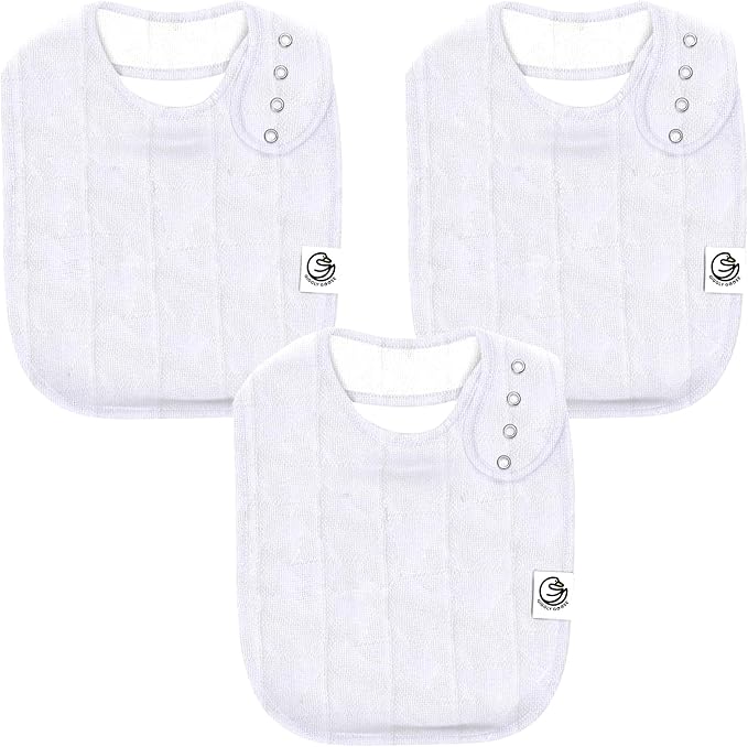Premium Baby Bibs – 3 Pack for Boys & Girls | Natural Cotton, Super Absorbent Drool & Teething Bibs with Adjustable Snaps - White Drooling Bibs
