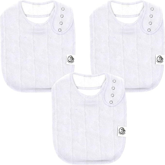 Premium Baby Bibs – 3 Pack for Boys & Girls | Natural Cotton, Super Absorbent Drool & Teething Bibs with Adjustable Snaps - White Drooling Bibs