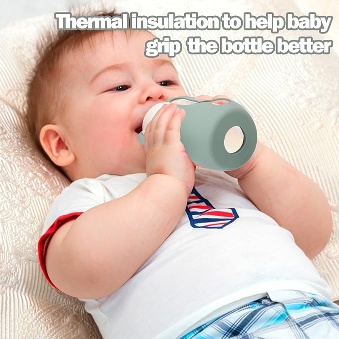 BUSOHA 3 Pack Silicone Sleeves for Avent Baby Bottles - Anti Breakage Baby Bottle Holder with Handle for Avent Natural Glass Baby Bottles,Compatible with Avent Baby Bottle,8 OZ