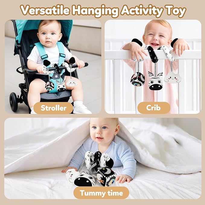 Baby Spiral Hanging Stroller and Car Seat Toys Black and White High Contrast Sensory Toy Newborn Plush Activity Toys Party Favors Gifts for Baby Shower -Zebra