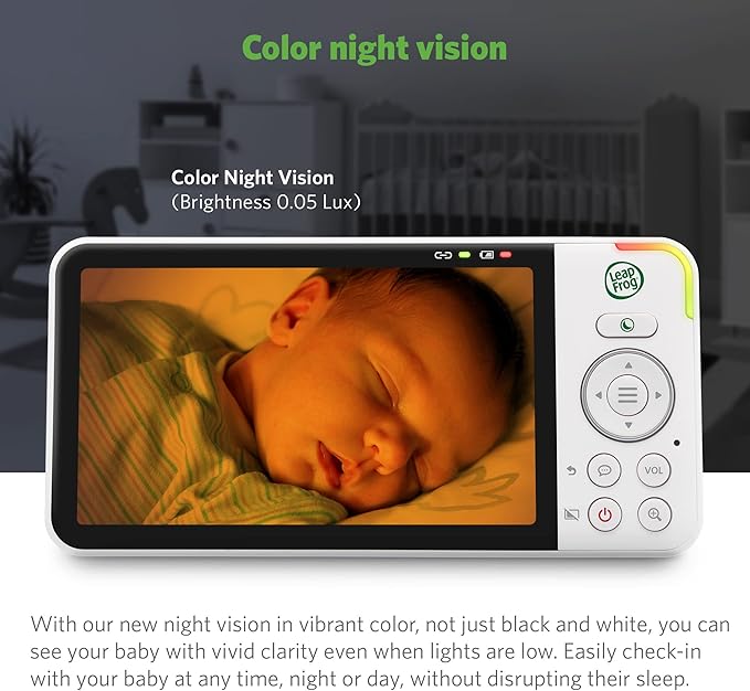 LeapFrog LF915-2HD Baby Monitor, 2 Cameras, 5” 720p Screen, 360° Pan-Tilt-Zoom, Color Night Vision, Night Light, Two-Way Intercom, Secured Transmission No WiFi
