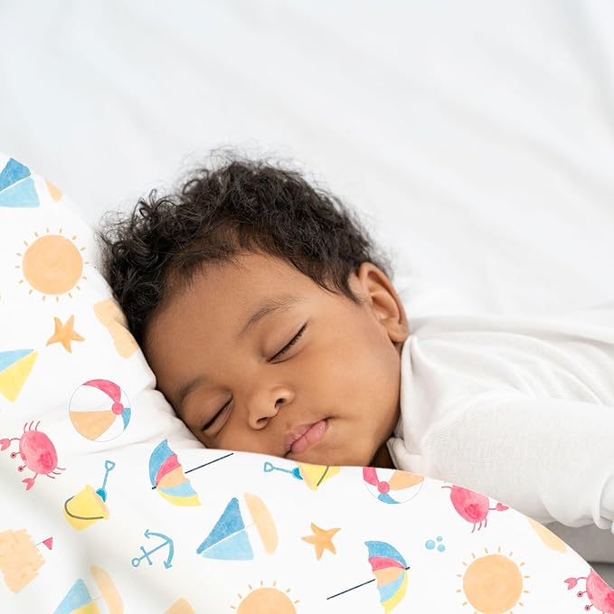 Little Sleepy Head Toddler Pillow with Pillowcase 13x18 - Kids Pillow for Sleeping - Better Neck Support Ergonomic Pillow and Toddler Pillowcase - Best Pillows for Kids (Beach Days)