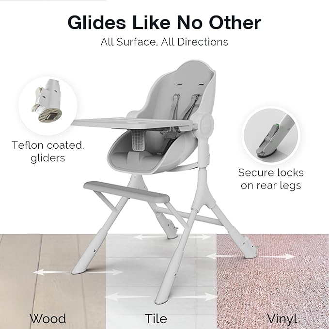 ORIBEL Cocoon Z High Chair & Baby Lounger | Perfect High Chair for Toddlers/Newborns | Glides Easily on All Surfaces | Secure Locks | Convertible Chair for Napping & Feeding (Ice Grey)