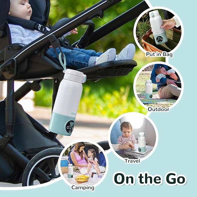 Portable Bottle Warmer -Dual Heating Modes for Breast Milk & Water, Milk Warmer for Baby with Fast Heating,17 Ounces Capacity Suitable for Baby Outdoor, Car, and Airplane Travel Bottle Warmer