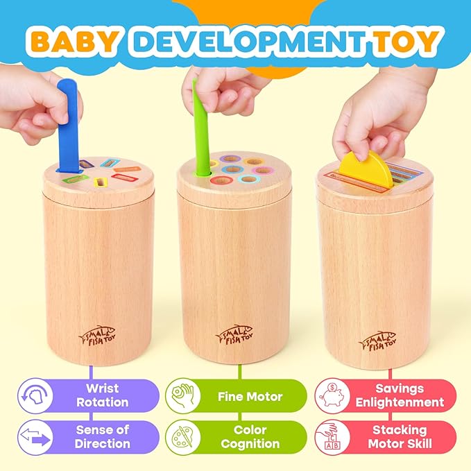 Wooden Montessori Baby Toddler Toys: 3 in 1Learning Fine Motor Skills Juguetes, Educational Color Sorting Fidget Sensory Toys for Toddlers 1-3, Object Permanence Cause and Effect Boys Girls Gifts