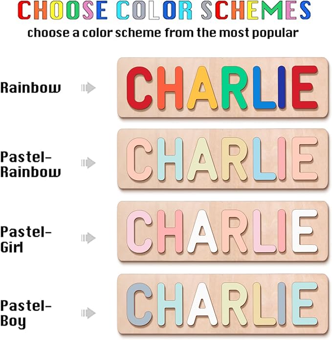 Personalized Name Puzzle for Kids, Custom Wooden Puzzles for Toddlers 1-3 Engraved Text on Back, Personalized Baby Gifts Educational Toys for 1 Year Old Girl Gifts for Birthday Baptism
