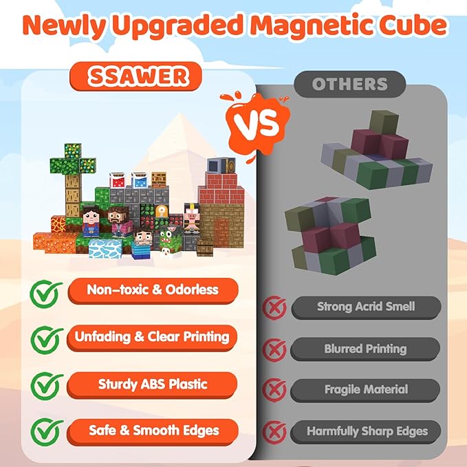 Magnetic Blocks, 150PCS Magnetic Building Blocks, Stacking Magnets for Kids, Sensory Toy for STEM Constructions Magnet Blocks for Boys Girls Age 3+, Christmas Birthday Gifts