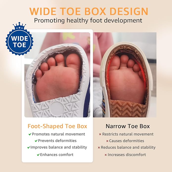 Toddler Wide Toe Box Barefoot Shoes Boys Girls Zero Drop,Baby First Walking Shoes Glitter Little Kids Sneakers Non-Slip Preschool Running Tennis Canvas Casual Preschool Outdoor Activities