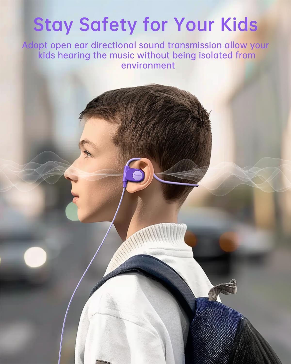 Kid Headphones for School, Air Conduction Open Ear Headphones, 3.5mm Jack Wired Cord, Ultra-Comfort, Ergonomic and Lightweight Design Perfect for School and Outdoor Activities-Orange,Purple,