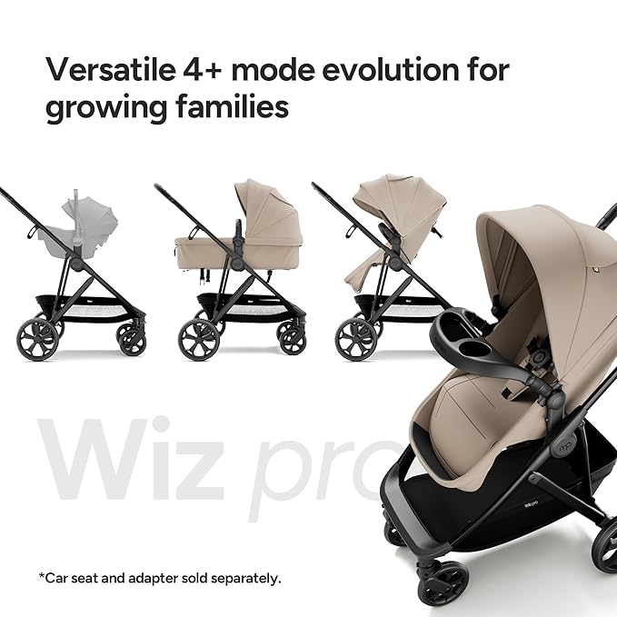 Mompush Wiz Pro 4-in-1 Baby Stroller with Newborn Mode, Full-Size All-Terrain Premium Stroller from Newborn to Toddler, Snack Tray Included for Easy Feeding & Outing, Lay-Flat in Seconds