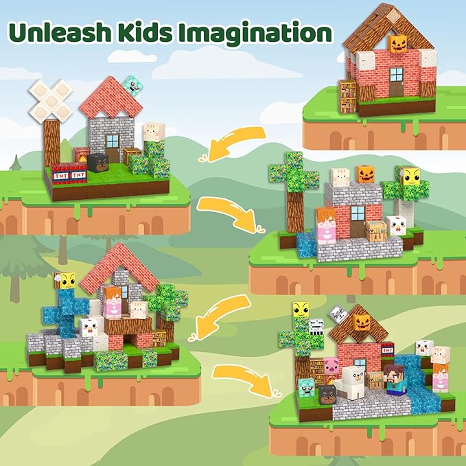 Magnetic Blocks, Magnetic Tiles Building Blocks, Magnet Cubes STEM Sensory Game Toys Christmas Birthday Gifts for Kids Boys Girls Age 3+ (Forest H)