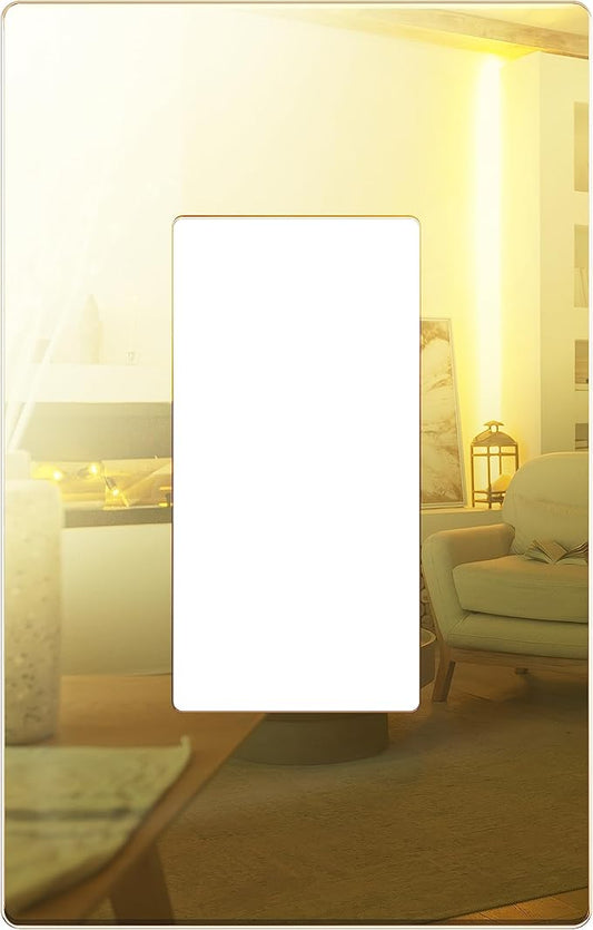 LIDER Decorator Wall Plate, Impact Resistant, Mirrored Acrylic, Plexiglass, Reflective Finish, Modern Upgrade, Screwless Light Switch/Outlet Cover, Mid-Size 1-Gang 4.88" x 3.11", Gold