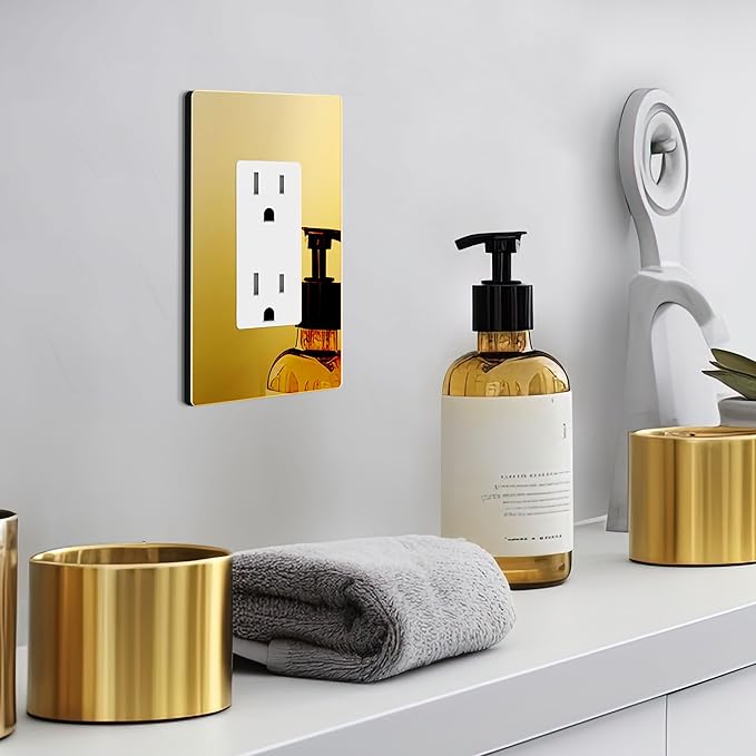 LIDER Decorator Wall Plate, Impact Resistant, Mirrored Acrylic, Plexiglass, Reflective Finish, Modern Upgrade, Screwless Light Switch/Outlet Cover, Mid-Size 1-Gang 4.88" x 3.11", Gold