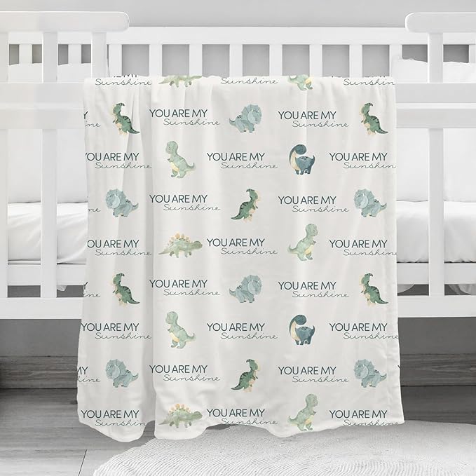 Dinosaur Baby Blankets for Boys, Super Soft Newborn Nursery Blanket with Double Layer Dotted Backing - Blue Babies Minky, Cozy Printed Bed Throw Blanket (30" x 40")