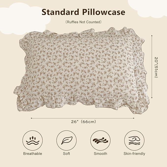 BuLuTu Cotton Muslin Kids Toddler Pillowcase Standard Cute Camellia Flowers Super Soft Travel Pillow Nursery Pillowcase for Boys,Girls,Bedding Decor Machine Washable, Durable Pillowcase,1 Piece