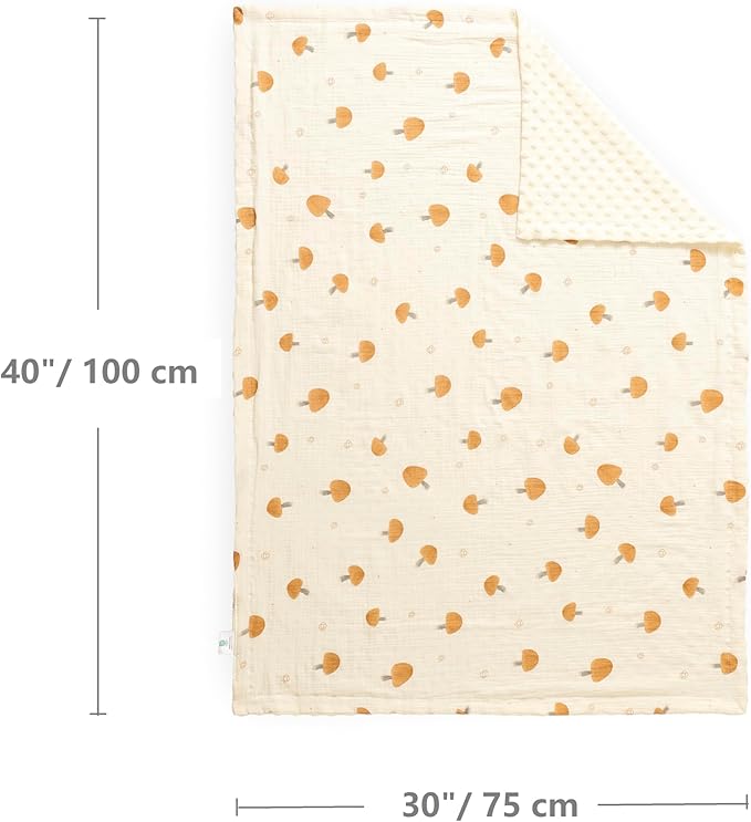 CREVENT 30''X40'' Organic Muslin Cotton Baby Blanket for Newborns, Soft Mink Backing, Essential for Baby Shower Birthday Gift - Mushroom 75X100cm