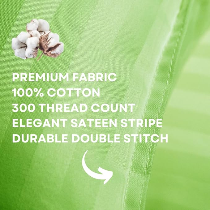 kinder Fluff Kids Pillow (2Pack) 16x24in - Youth Pillows for Kids Age 7+, 100% Cotton Sateen Stripes 300T, Down Alternative Fill, Machine Washable - Children & Travel Cushion - Green - L