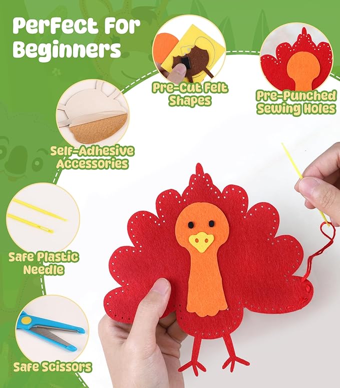 YEETIN Sewing Kit for Kids Ages 6+, Beginner Felt Sewing Craft Kit, DIY Farm Stuffed Animals Making Set, Learn to Sew Gifts for Birthday