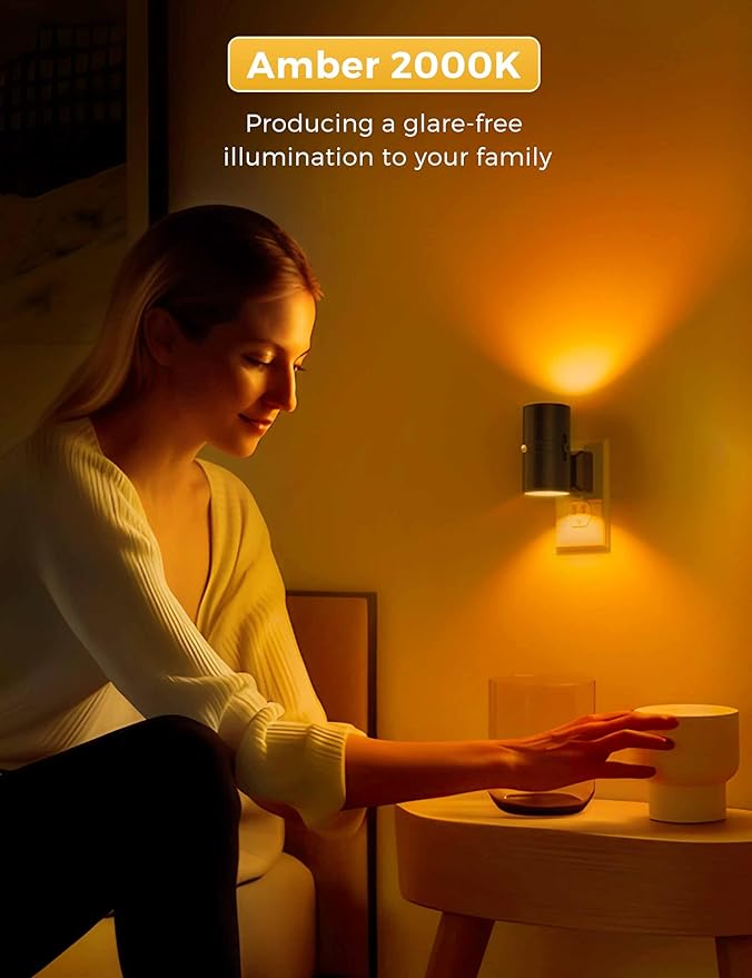 L LOHAS LED Motion Sensor Night Light, Amber Nightlights, [2 Pack] Motion Activated Nightlight, Dimmable Night Light, Yellow Nightlight, 0-100LM, Sleep Light for Bathroom Hallway Bedroom Stairway
