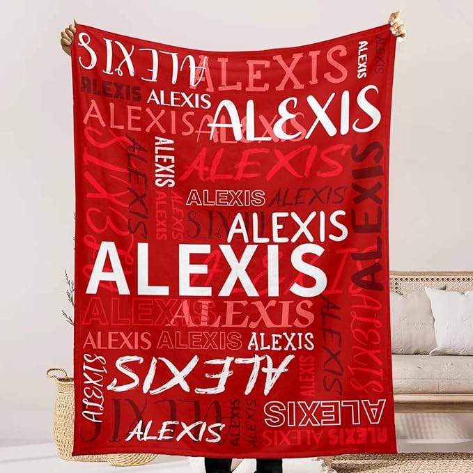 Personalized Baby Blankets for Girls Boys, Custom Name Blankets Red, Customized Toddler Receiving Blankets with Name Birthday Gift Christmas Blanket for Baby Kids Teens Adult Mom Women