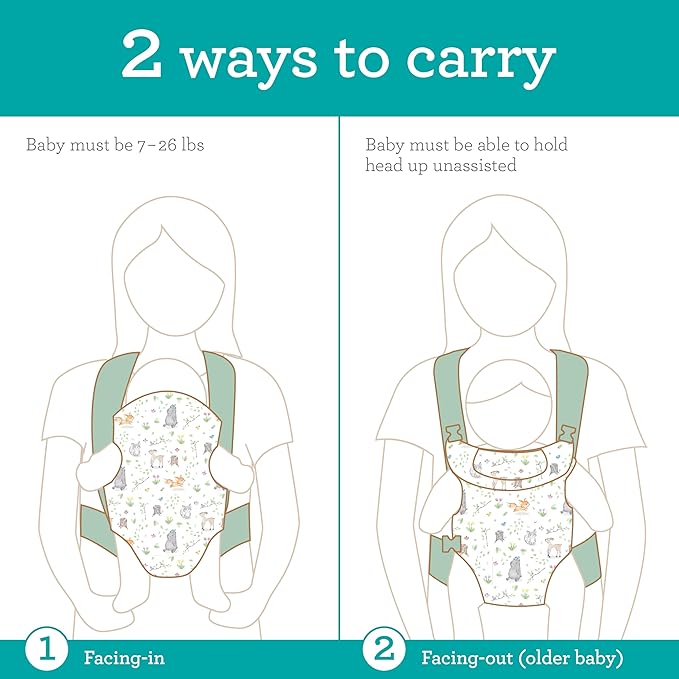 Infantino Swift Classic Carrier - 2 Ways to Carry with Wonder Cover Bib, Adjustable and Easy-to-Use, Multicolor Woodland