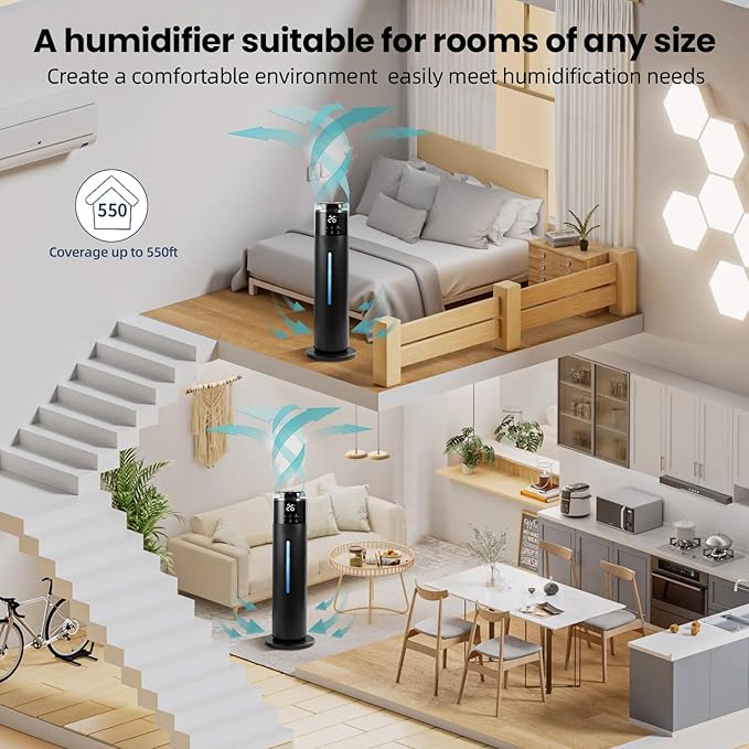 Large Humidifier for Bedroom, 8L/2.1Gal Ultrasonic Cool Mist, Remote control,Easy Clean with 350ML/H Large Mist Speed, Suitable for Kids Room Plant Yoga Study Room Office