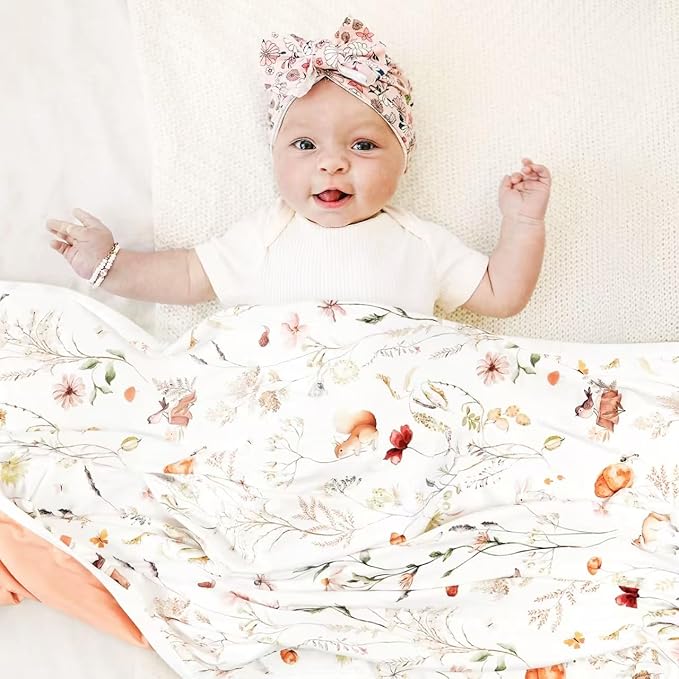 GRSSDER Baby Swaddle Blanket 2 Pack, Super Soft Jersey Knit Quilt Blankets for Baby Girls, Reversible Double Layer Receiving Blankets 34 x 44 Extra Large for Swaddling, Pink Rose & Blush Flora