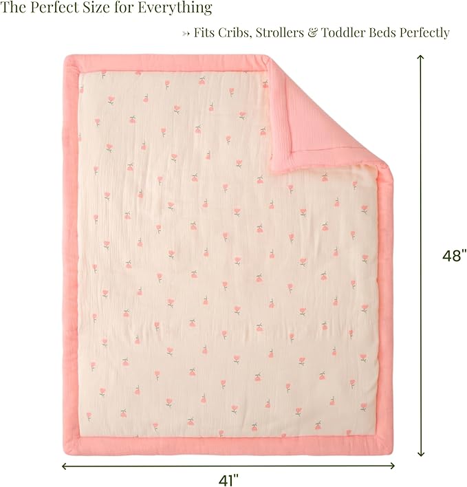 Cotton Muslin Toddler Comforter/Quilt,Ultra Soft & Breathble Muslin Toddler Blanket,All Season Baby Blankets for Boys and Girls, Machine Washable,41"x48"