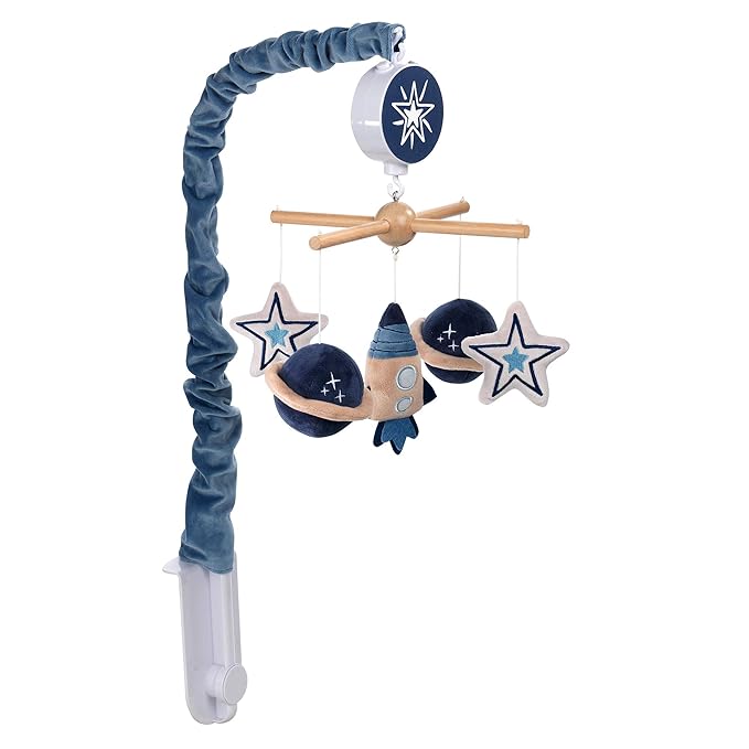 Lambs & Ivy Sky Rocket Planets/Stars Musical Baby Crib Mobile Soother Toy- Blue