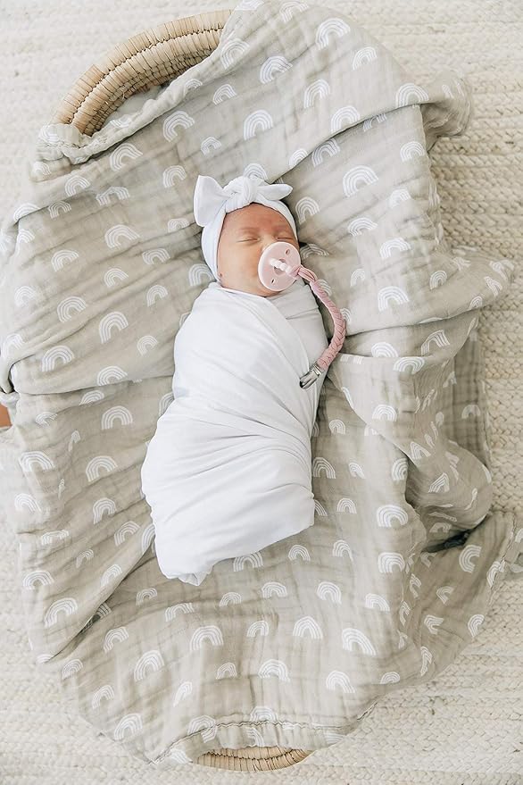 Mebie Baby White Stretch Swaddle, Modern and Neutral Swaddle Blanket for Baby Girl or Boy, Soft Baby Blankets, Newborn Swaddle Blanket, 0-3 Month, Comfy Wrap, Baby Essentials & Gifts (47" x 47")