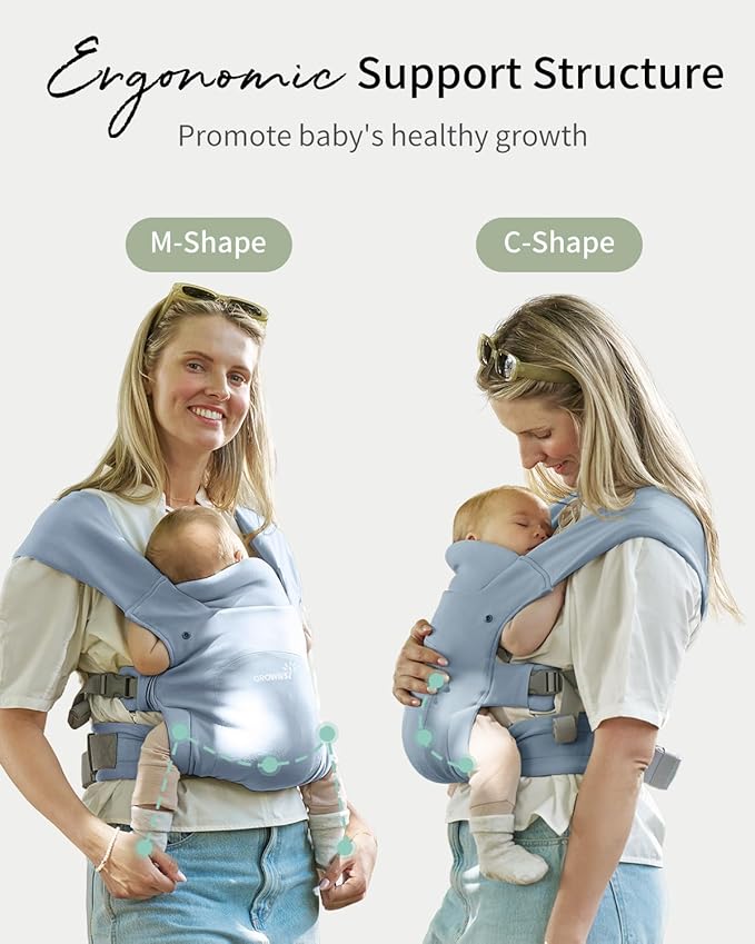 GROWNSY Baby Carrier Newborn to Toddler, Cozy Baby Wraps Carrier, Ergonomic Baby Carrier with Head Support, Oxford Blue