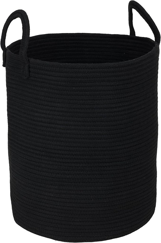 Black Cotton Rope Laundry Basket Hamper for Clothes Woven Storage Basket for Living Room Bedroom Boho Tall Rope Baskets for Blanket Toys Pillow Towels Baby Nursery Hamper Bin Large