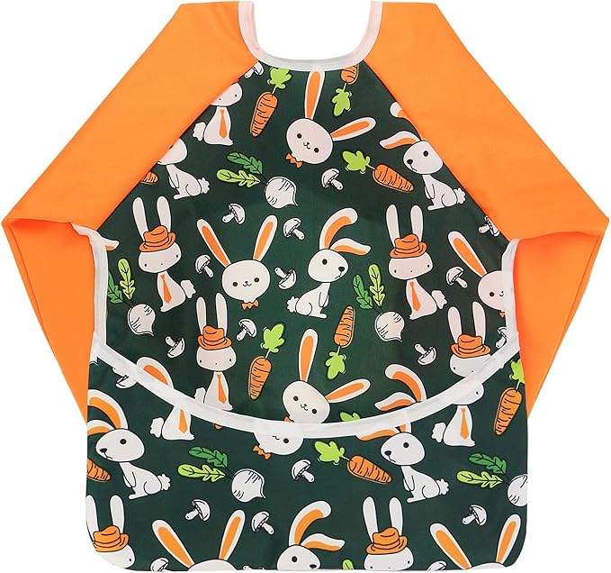 Infant Toddler Baby Waterproof Sleeved Bib, Bib with Sleeves&Pocket, 6-24 Months