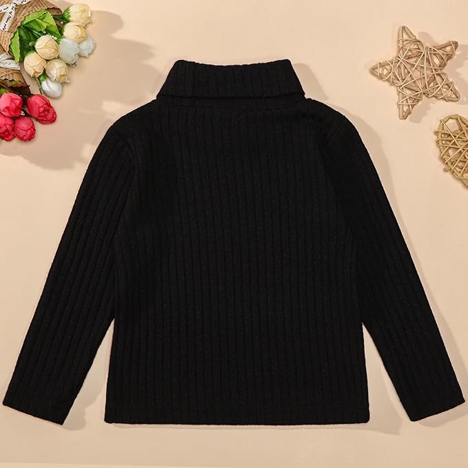 DEFAHN 2 Pack Toddler Unisex Solid Turtleneck T-Shirt Long Sleeve Ribbed Sweatshirt Basic Tee Tops Girls Boys