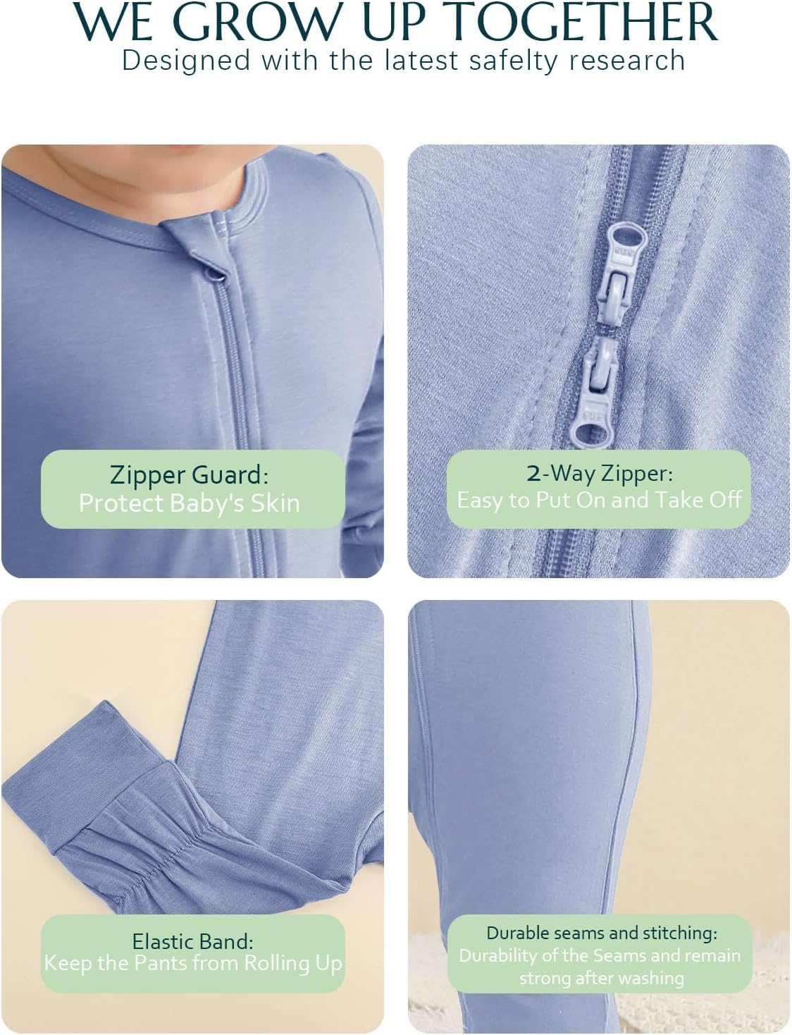 Jimonda Baby Romper Boys Girls Bamboo Pajamas 2-Way Zipper Footless Unisex Long Sleeve Sleepers Sleep and Play 0-24 Months