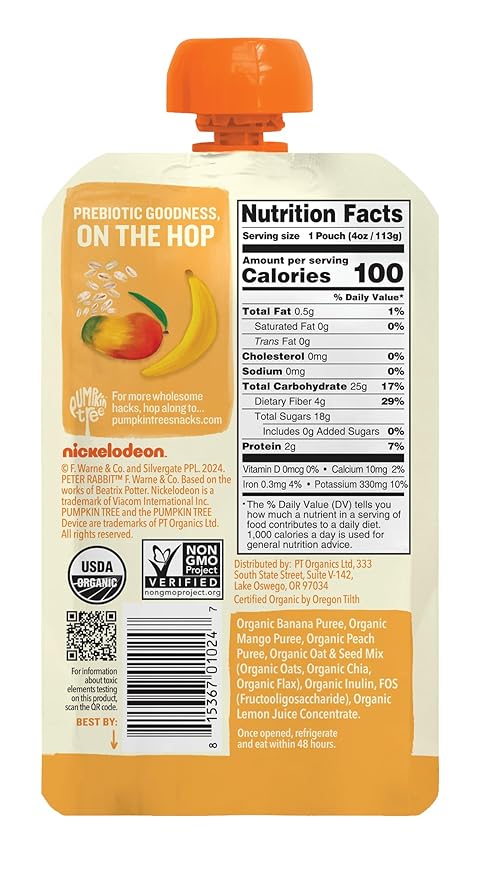 Pumpkin Tree Peter Rabbit Organics Super Oats & Seeds Variety Pack - Squeezable Snack Pouches, 4 oz. (Pack of 18)